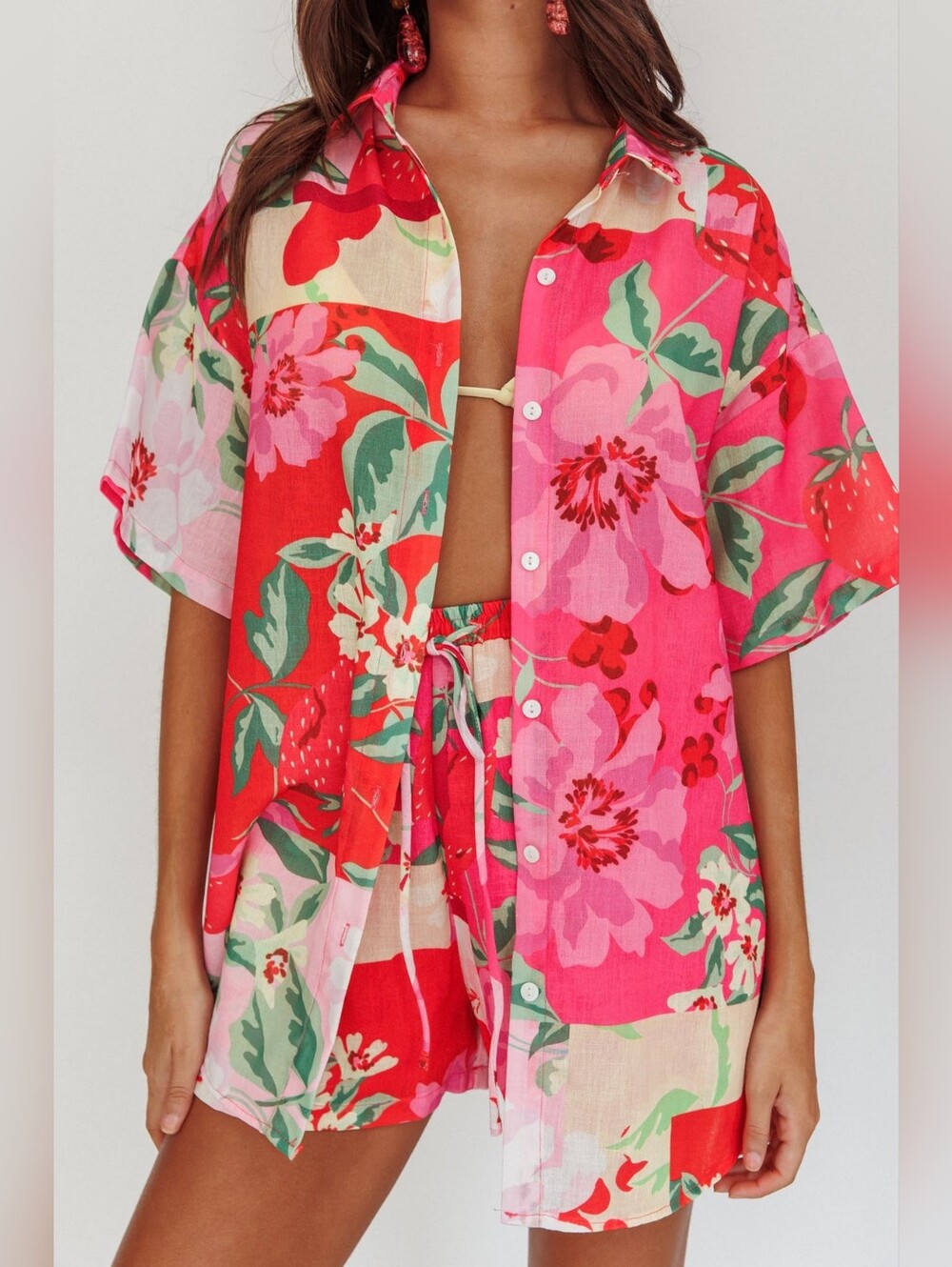 Indi Luxe Ciao Ciao Floral Short Sleeve Buttoned Shirt – Pink – Size S